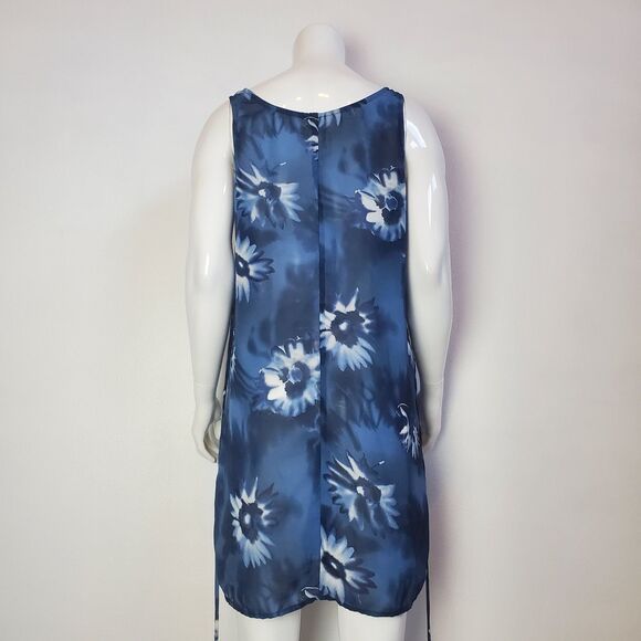 Vintage 90s Villoria Virini Blue Floral Semi-Sheer Dress - Picture 6 of 9